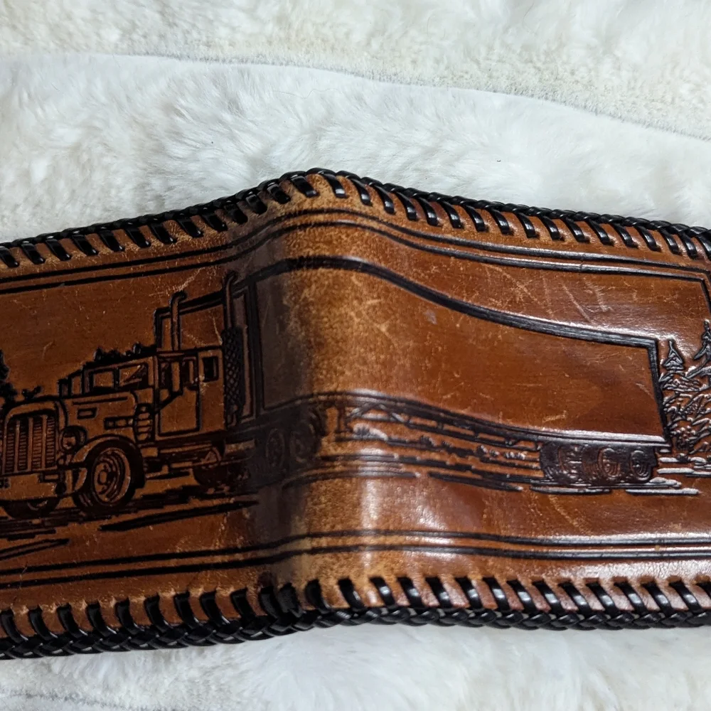 Brown Genuine Leather Handmade Wallet t with Truck Design